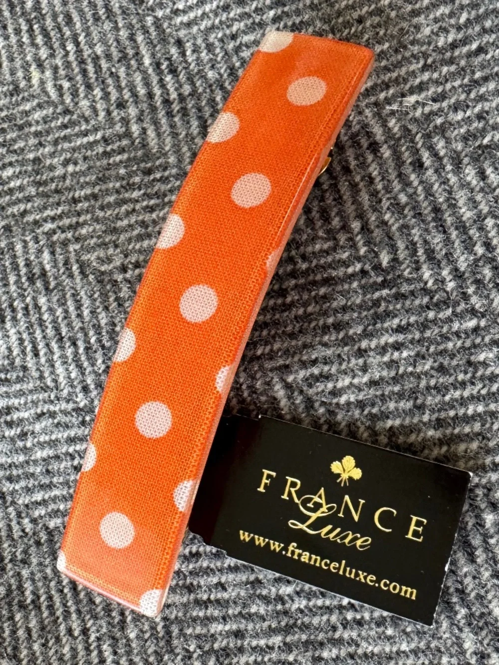 NWT, FRANCE LUXE, RECTANGLE POLKA DOT BARRETTE WITH FRENCH CLIP